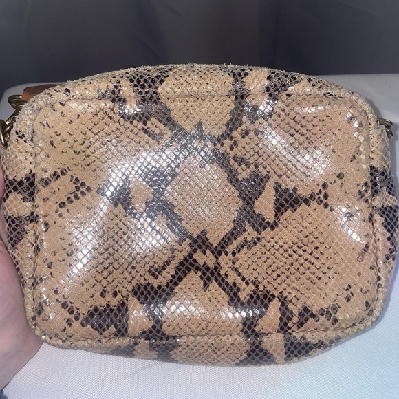 Clare V. Midi Sac Camel Snake Embossed Leather Crossbody Bag Tan Reptile EUC - Picture 3 of 14